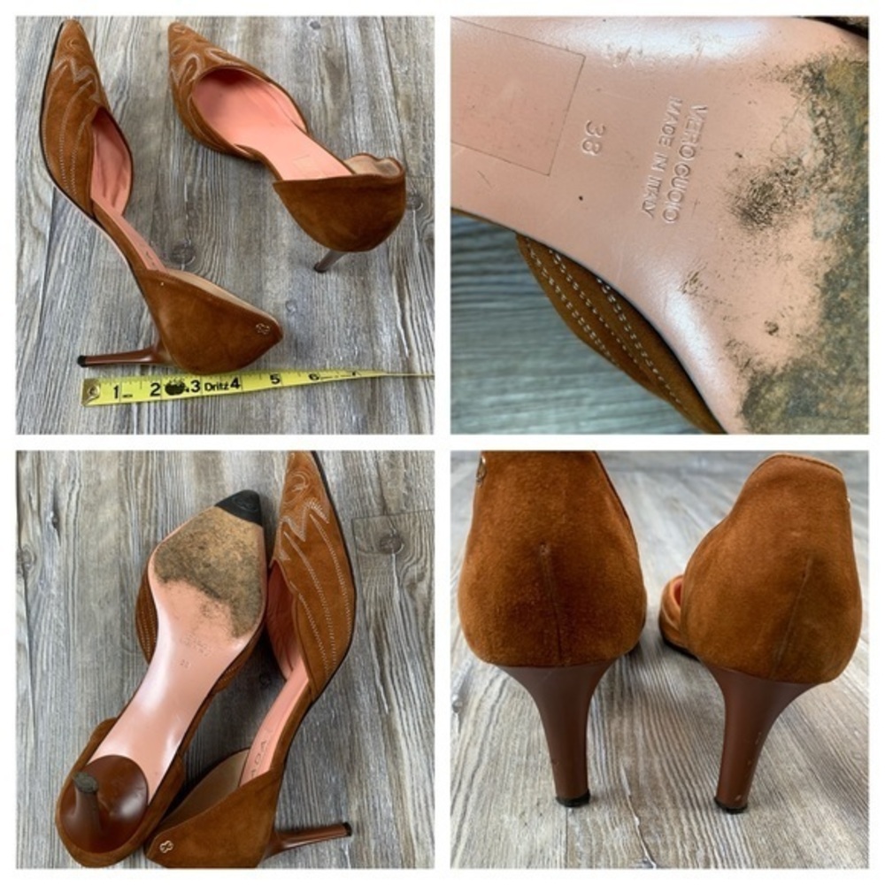 Escada Brown Suede Pointed Toe Kitten Heel Pumps - Picture 7 of 8